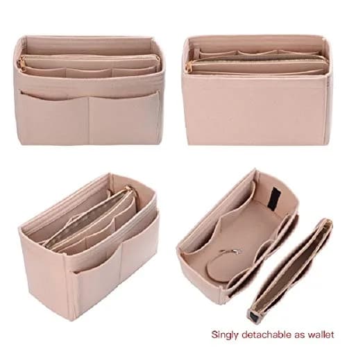 ZTUJO Purse Organizer Insert, Felt Bag Organizer with Metal Zipper, Handbag & Tote Shaper, For Speedy Neverfull Tote, 7 Sizes (Medium, Beige) | Lightweight Felt & Detachable Wallet thumbnail 3