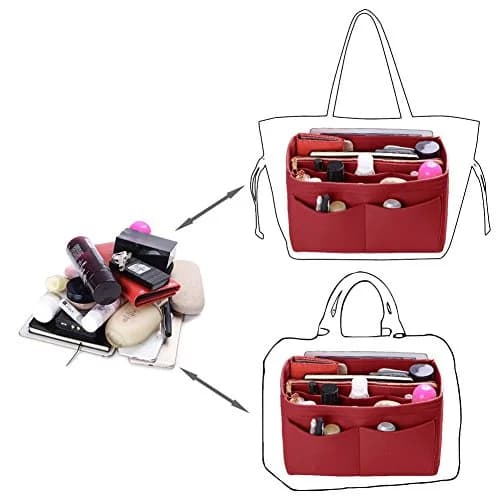 ZTUJO Felt Purse Organizer Insert, 7 Sizes, Red | Detachable Wallet & Metal Zipper (70-120c) thumbnail 5