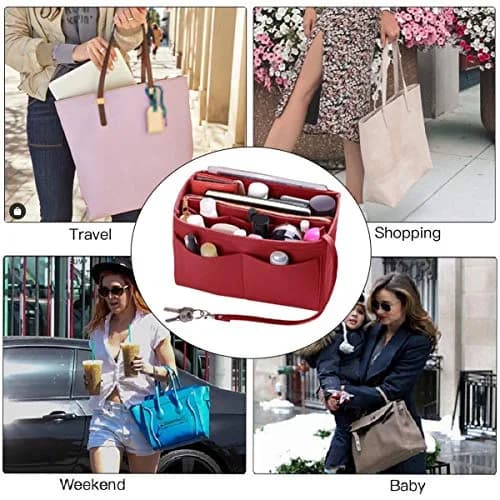 ZTUJO Felt Purse Organizer Insert, 7 Sizes, Red | Detachable Wallet & Metal Zipper (70-120c) thumbnail 8