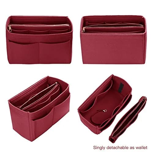 ZTUJO Felt Purse Organizer Insert, 7 Sizes, Red | Detachable Wallet & Metal Zipper (70-120c) thumbnail 3