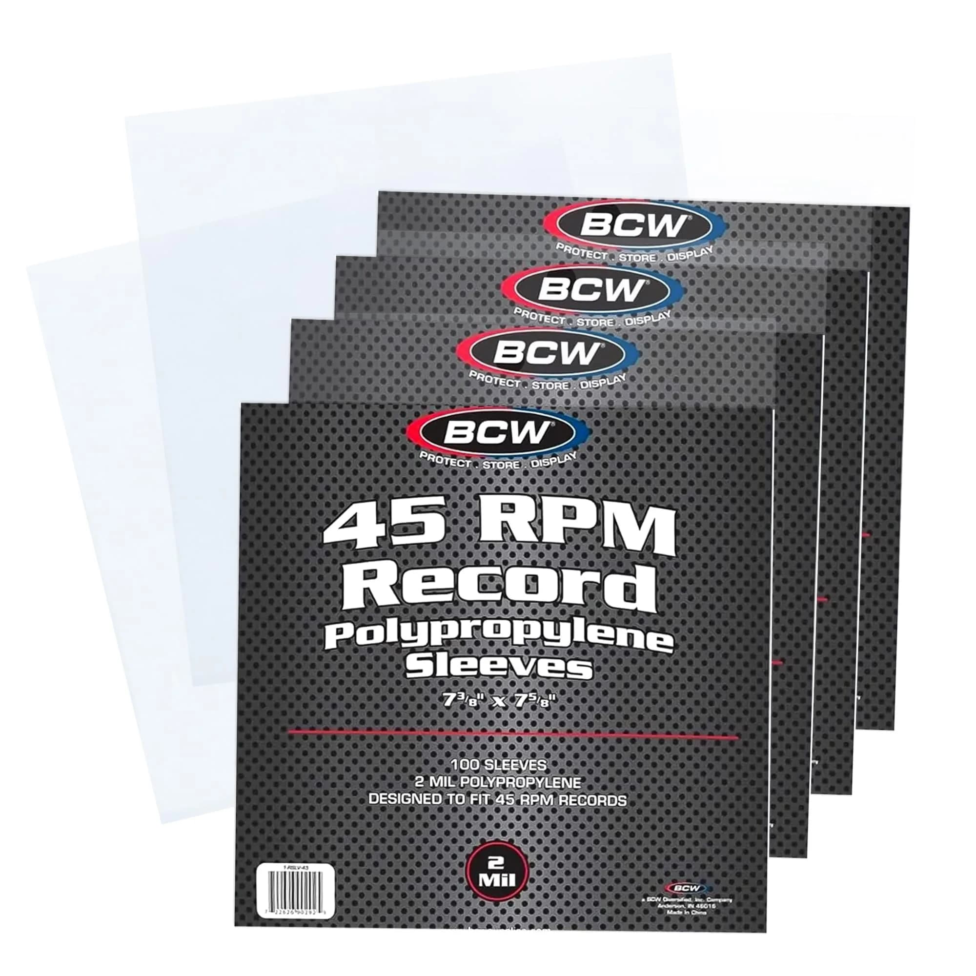 BCW 45 RPM Record Sleeves - 400 Count | 7.375 x 7.625 inches (18.7 x 19.4 cm) | Archival Polypropylene Outer Sleeves for 7-Inch Vinyl Records — Clear