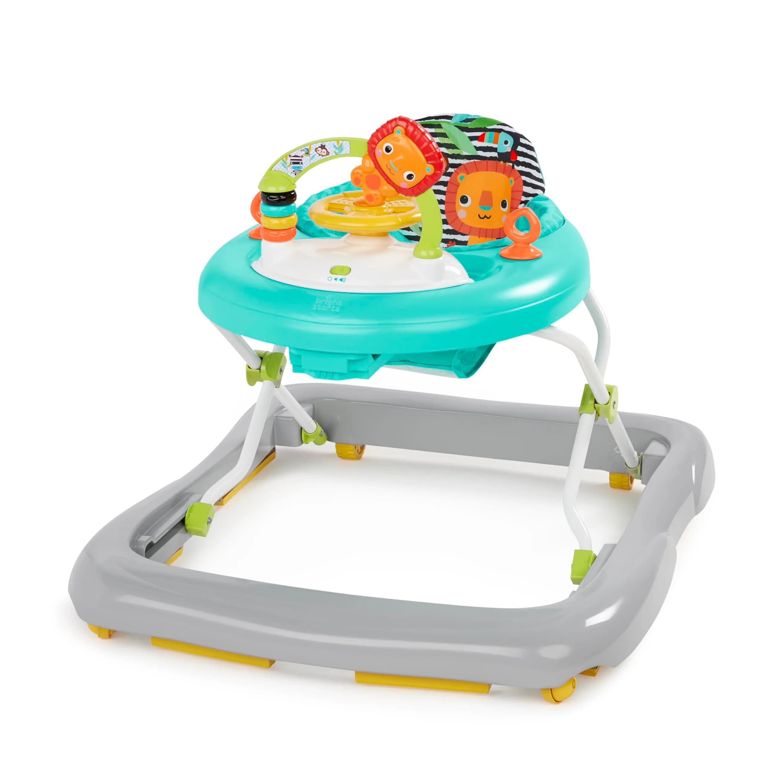 Bright Starts Zig Zag Zebra Baby Walker with Steering Wheel, Lights & Songs | Adjustable Height, Removable Activity Center, Ages 6 Months+