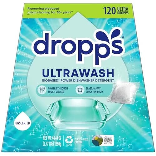 Dropps UltraWash Dishwasher Detergent Pods Unscented 120 Count | USDA Biobased Formula thumbnail 1