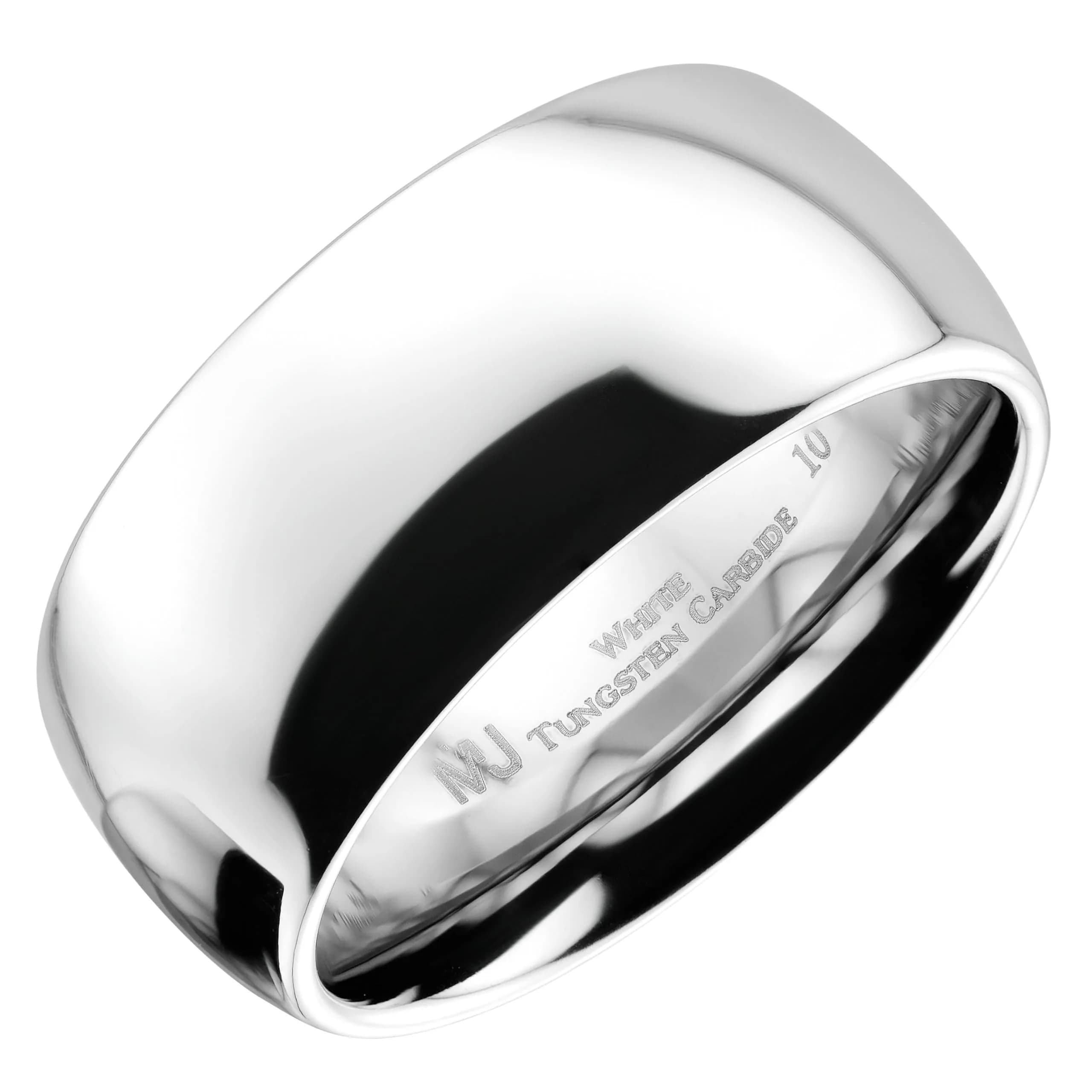 MJ Metals Jewelry Classic Mirror Polished White Tungsten Carbide 3mm Comfort Fit Wedding Band Ring Size 8 | Scratch-Resistant & Hypoallergenic — 10mm