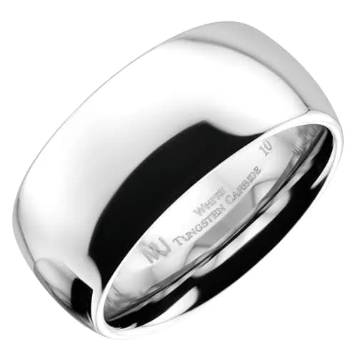 MJ Metals Jewelry Classic Mirror Polished White Tungsten Carbide 10mm Comfort Fit Wedding Band Ring Size 8 | Durable Scratch-Resistant Wedding Ring thumbnail 1