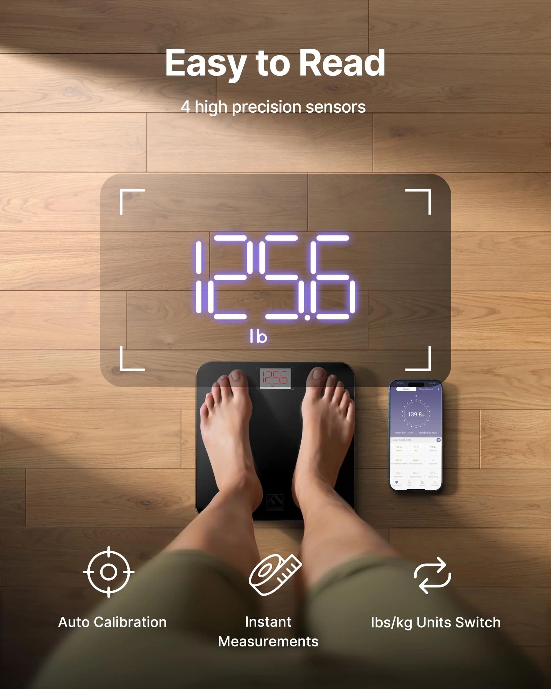 FITINDEX Smart Body Composition Scale Black | Measures 13 Metrics Including BMI & Body Fat - view 7