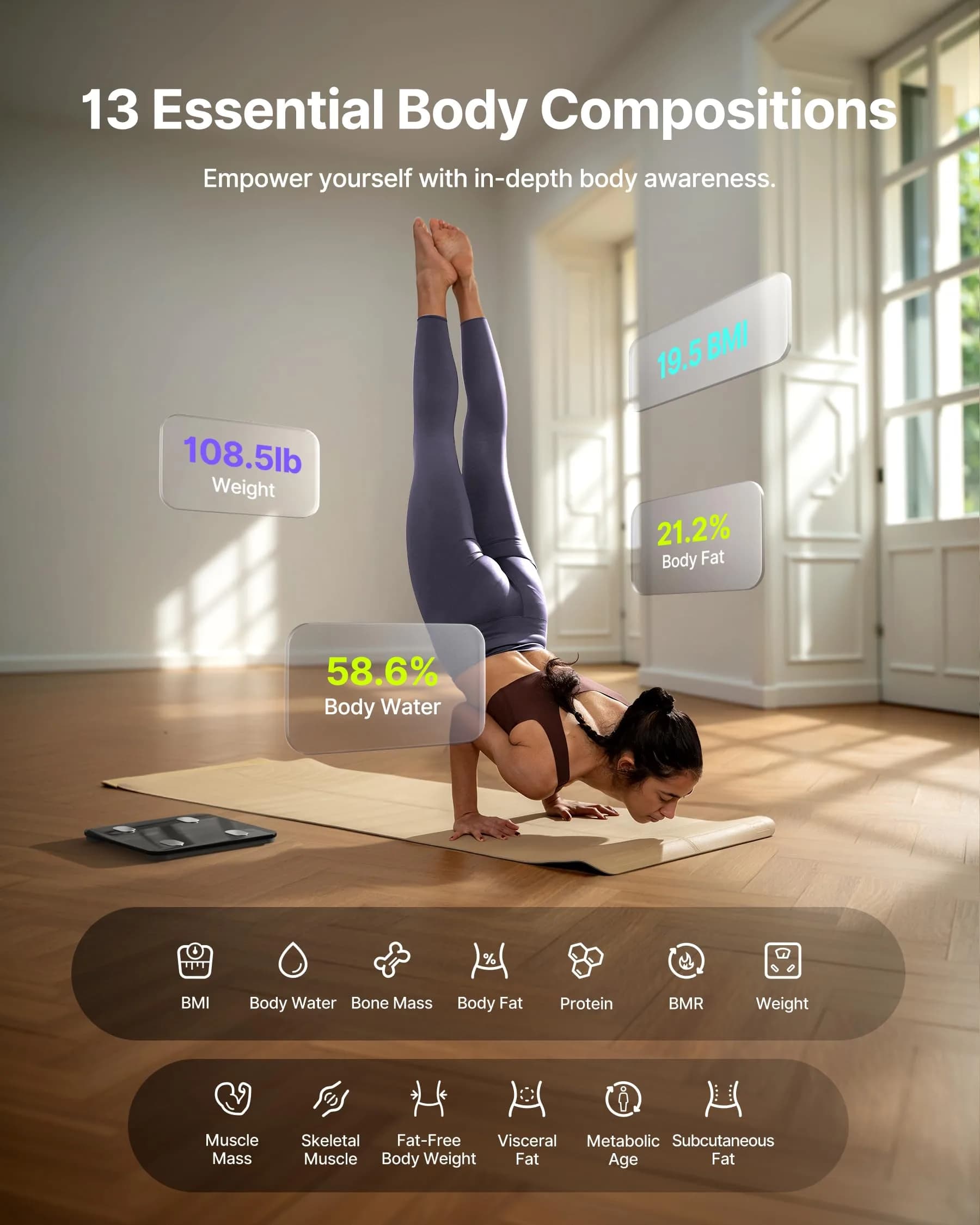 FITINDEX Smart Body Composition Scale Black | Measures 13 Metrics Including BMI & Body Fat - view 3