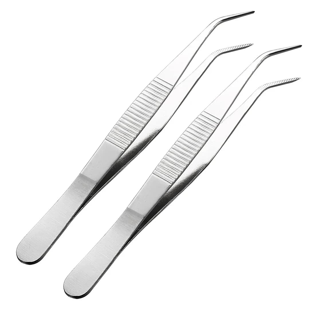 uxcell Curved Pointed Serrated Tweezers 14cm (5.5 Inch) | 2 Pcs Stainless Steel Utility Tool - main product image