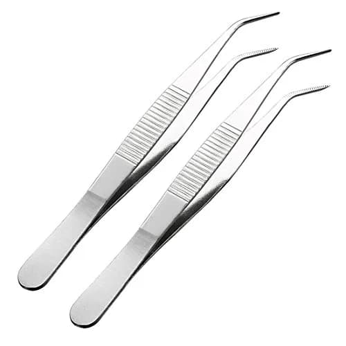uxcell Curved Pointed Serrated Tweezers 14cm (5.5 Inch) | 2 Pcs Stainless Steel Utility Tool thumbnail 1