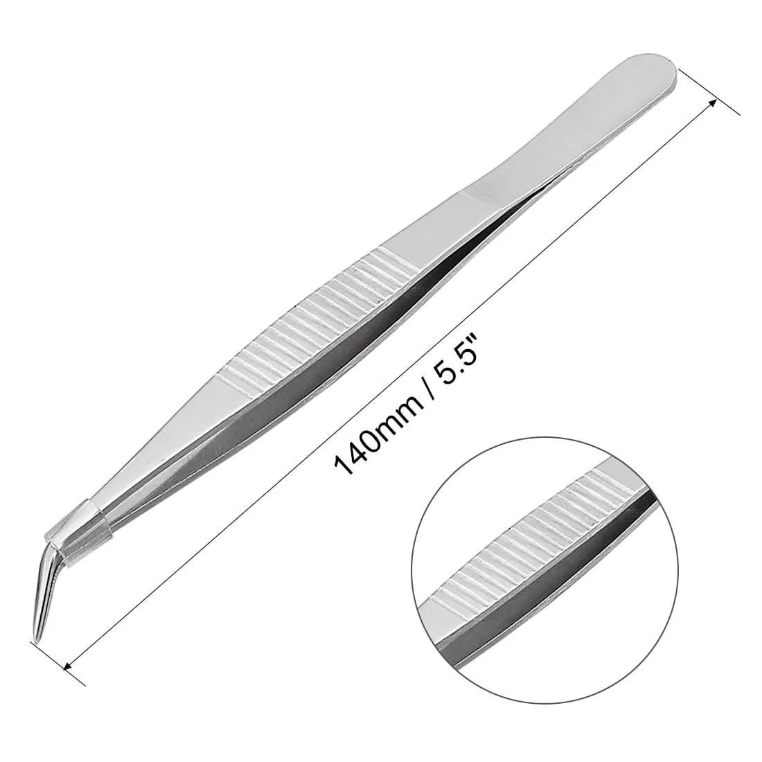 uxcell Curved Pointed Serrated Tweezers 14cm (5.5 Inch) | 2 Pcs Stainless Steel Utility Tool - view 2