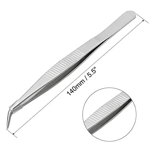 uxcell Curved Pointed Serrated Tweezers 14cm (5.5 Inch) | 2 Pcs Stainless Steel Utility Tool thumbnail 2