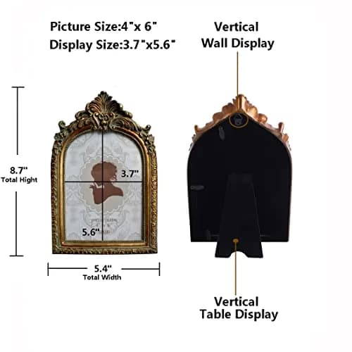 SIKOO Vintage 4x6 Picture Frame Antique Ornate Bronze Gold | Resin & Glass, Wall & Tabletop Display thumbnail 2