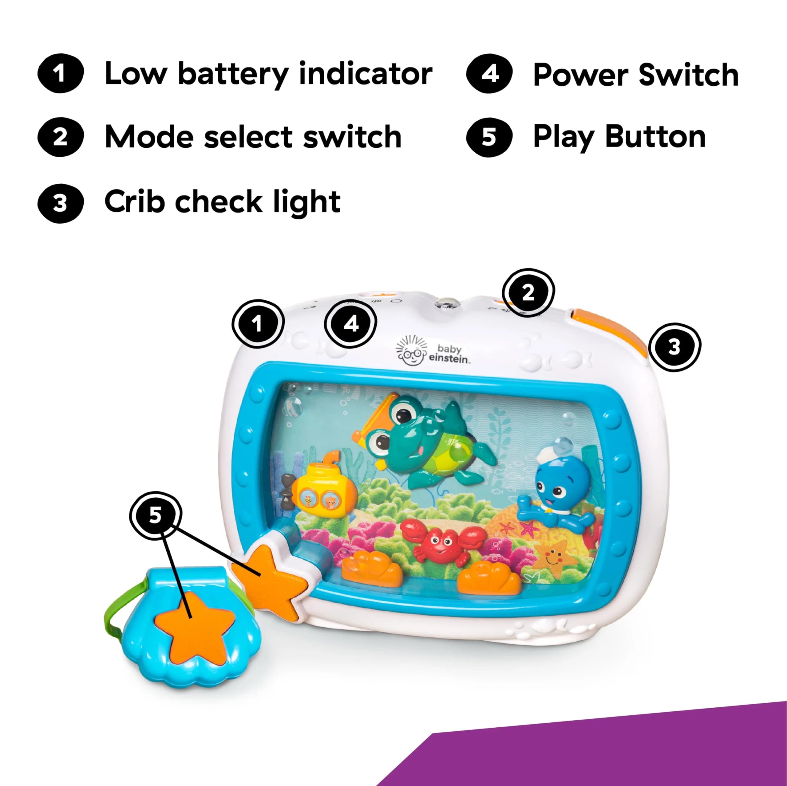 Baby Einstein Sea Dreams Soother Musical Crib Toy and Sound Machine | 25+ Min Melodies & Lights - view 7