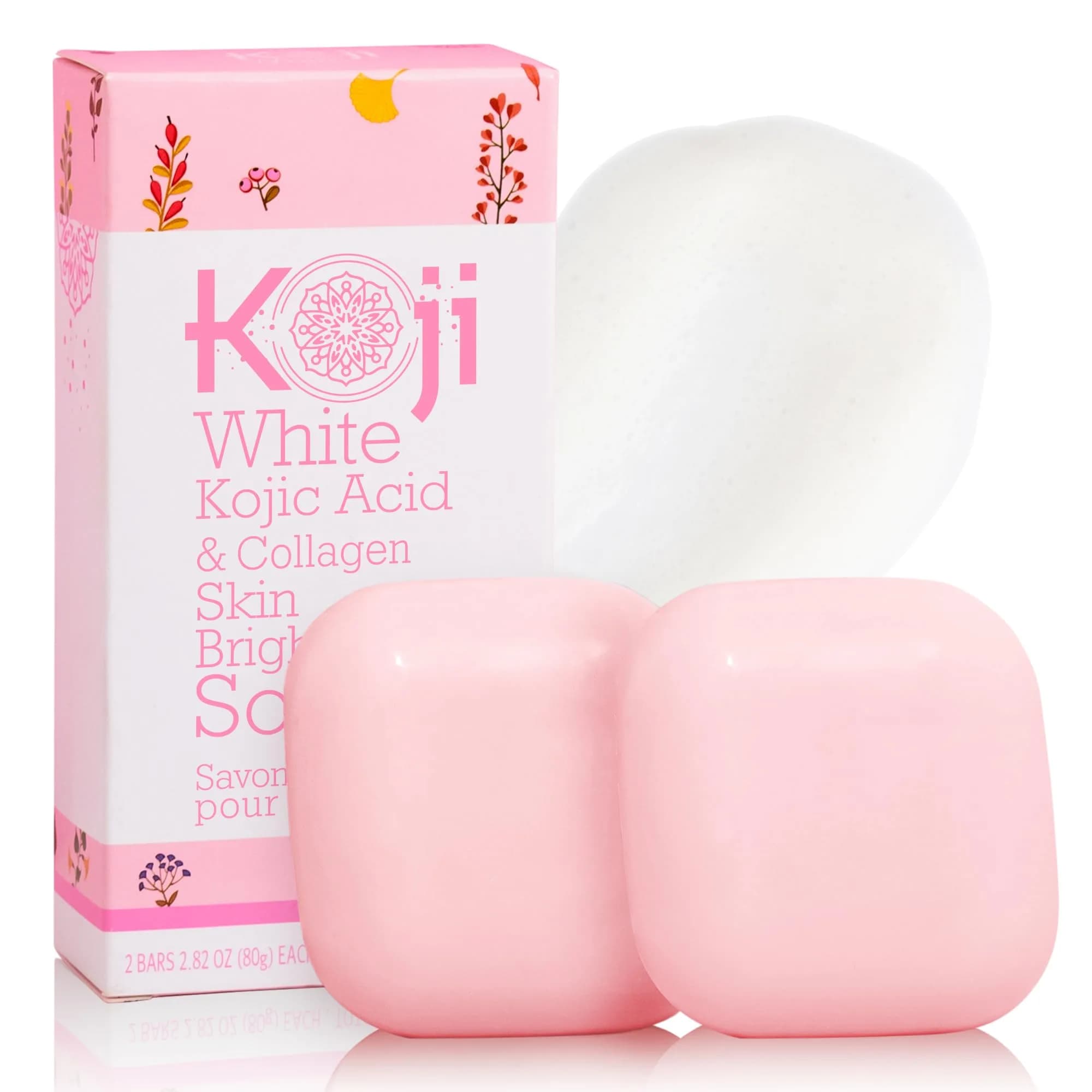 Koji White Kojic Acid & Collagen Skin Brightening Soap for Face & Natural Glowing Skin - Moisturizer, Body Cleansing Bar, Reduce Wrinkles, Vegan, Paraben-Free, 2 Bars (5.64 oz) — Collagen & Koji