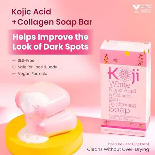 Koji White Kojic Acid & Collagen Skin Brightening Soap for Face & Natural Glowing Skin - Moisturizer, Body Cleansing Bar, Reduce Wrinkles, Vegan, Paraben-Free, 2 Bars (5.64 oz) thumbnail 2