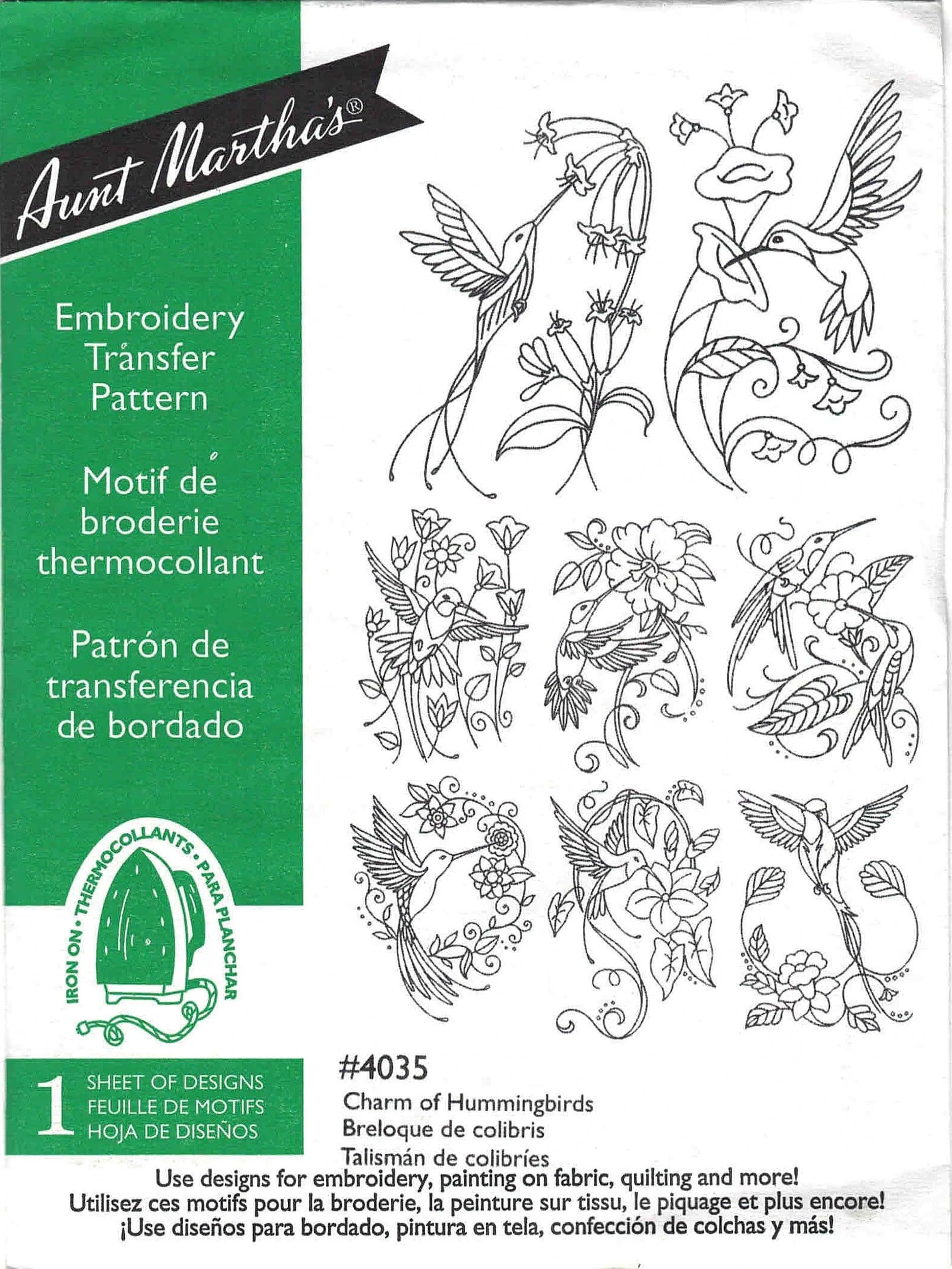 Aunt Martha's Charm of Hummingbirds Iron-On Transfer 18x24in Multicolor | Embroidery & Fabric Art