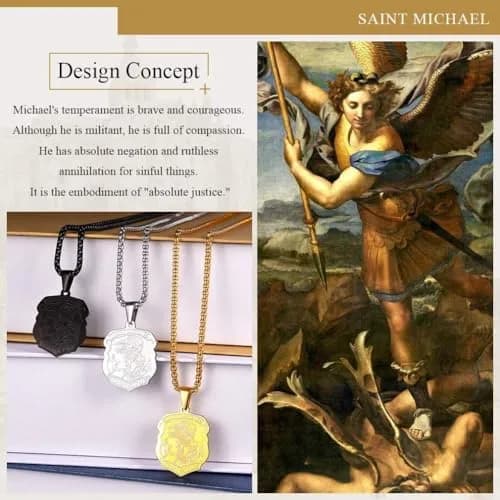 FaithHeart St Michael Archangel Pendant Necklace for Men, 50cm (20+2 inch) Gold Stainless Steel thumbnail 4