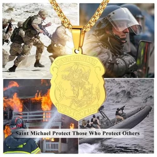 FaithHeart St Michael Archangel Pendant Necklace for Men, 50cm (20+2 inch) Gold Stainless Steel thumbnail 6