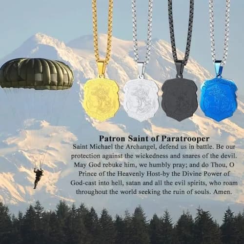 FaithHeart St Michael Archangel Pendant Necklace for Men, 50cm (20+2 inch) Gold Stainless Steel thumbnail 3