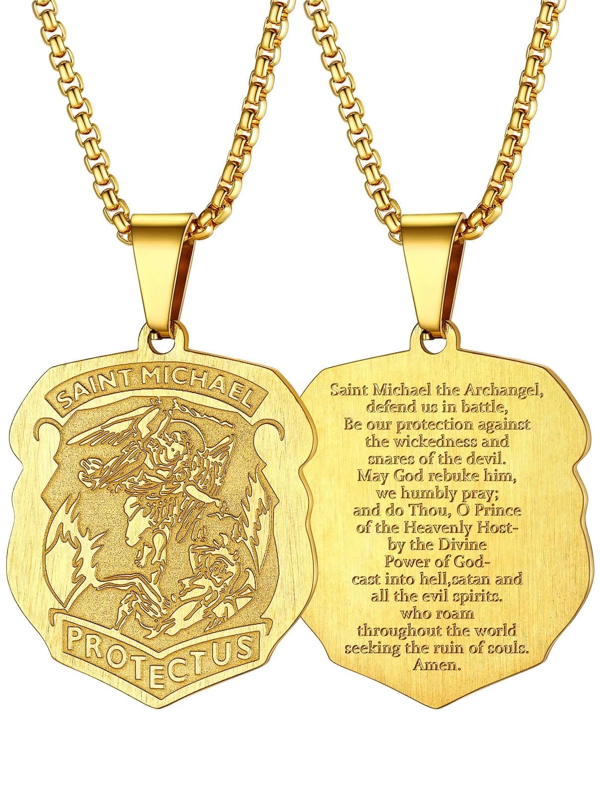 FaithHeart St Michael Archangel Pendant Necklace for Men, 50cm (20+2 inch) Gold Stainless Steel - main product image