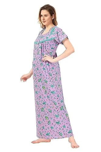Soulemo Women's Cotton Floral Maxi Nightgown Purple L (Bust 44) | Soft Fabric for Sleep & Relaxation thumbnail 5