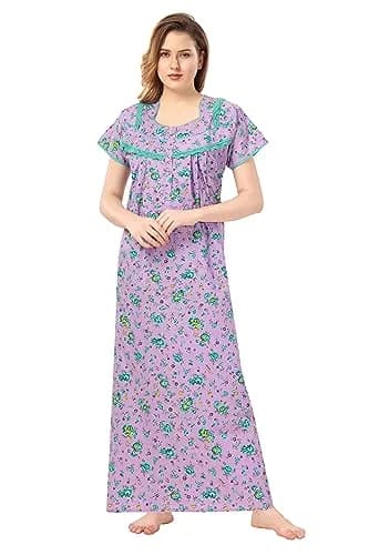 Soulemo Women's Cotton Floral Maxi Nightgown Purple L (Bust 44) | Soft Fabric for Sleep & Relaxation thumbnail 1