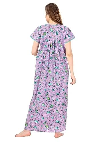 Soulemo Women's Cotton Floral Maxi Nightgown Purple L (Bust 44) | Soft Fabric for Sleep & Relaxation thumbnail 3