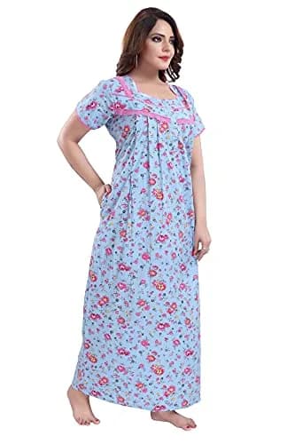 Soulemo Women's Cotton Paisley Maxi Nighty L | Full Length 56 Inches | Round Neck Long Sleeve Button Up thumbnail 6
