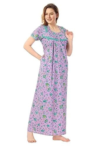 Soulemo Women's Cotton Paisley Maxi Nighty Purple M | Full Length 54 Inches thumbnail 4