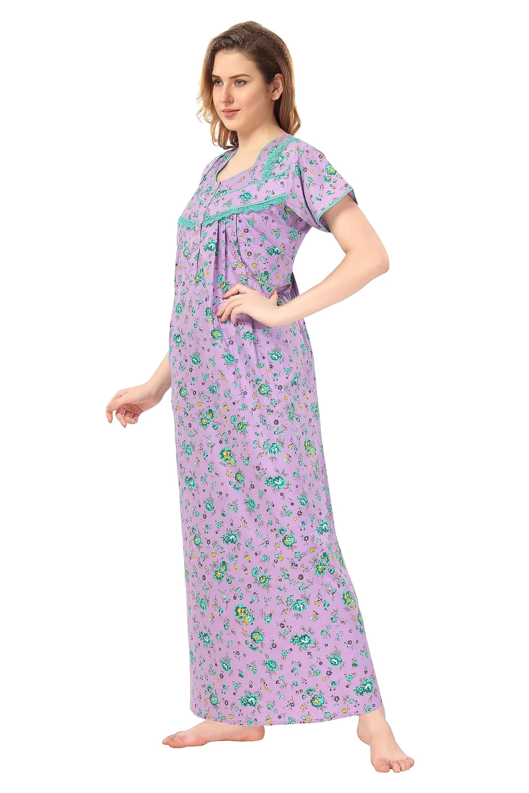 Soulemo Women's Cotton Paisley Maxi Nighty Purple M | Full Length 54 Inches - view 5
