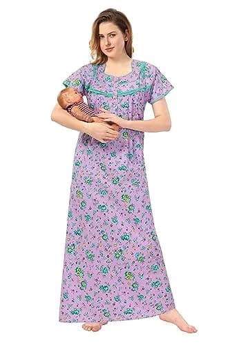 Soulemo Women's Cotton Paisley Maxi Nighty Purple M | Full Length 54 Inches thumbnail 6