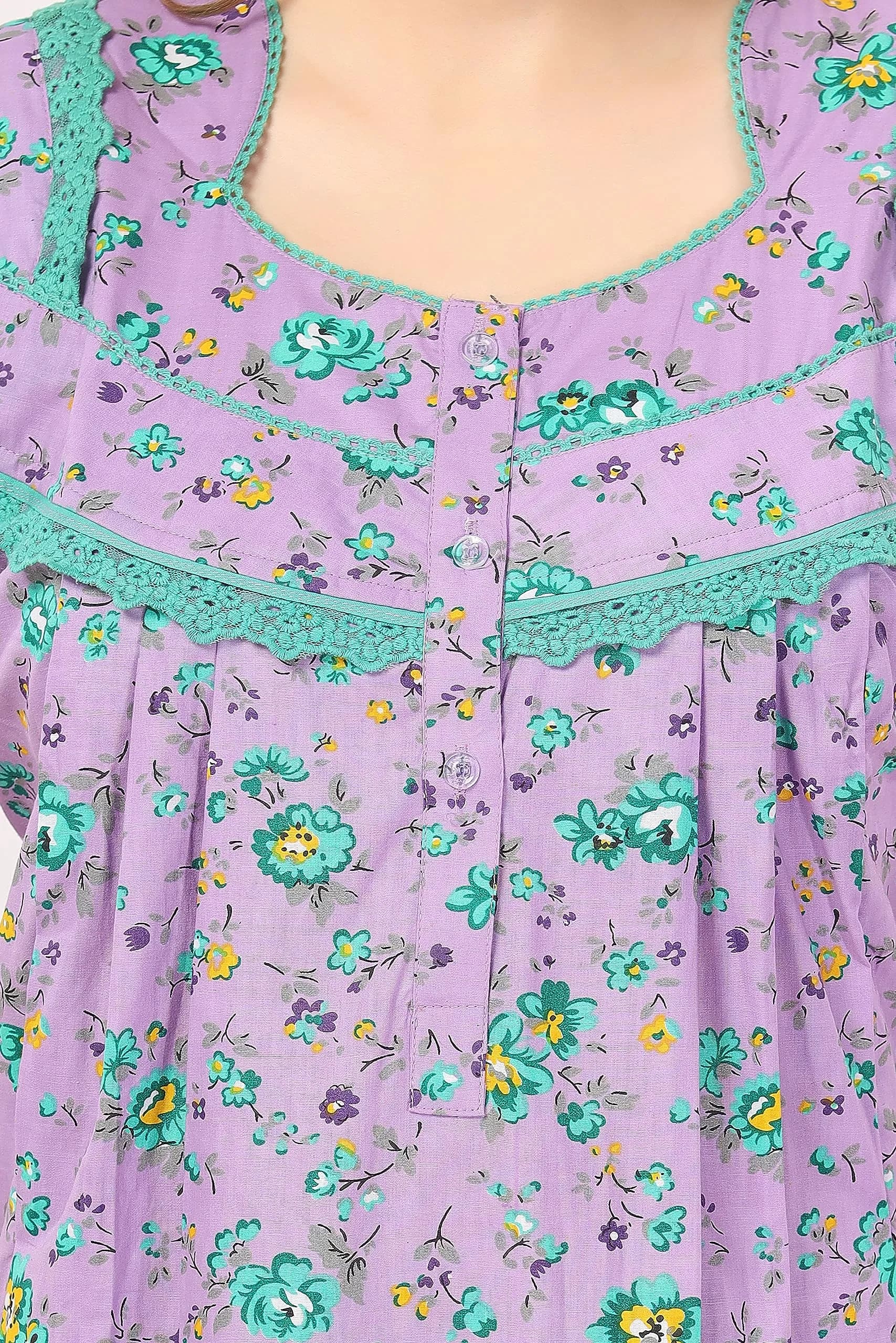 Soulemo Women's Cotton Paisley Maxi Nighty Purple M | Full Length 54 Inches - view 2