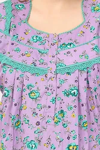 Soulemo Women's Cotton Paisley Maxi Nighty Purple M | Full Length 54 Inches thumbnail 2