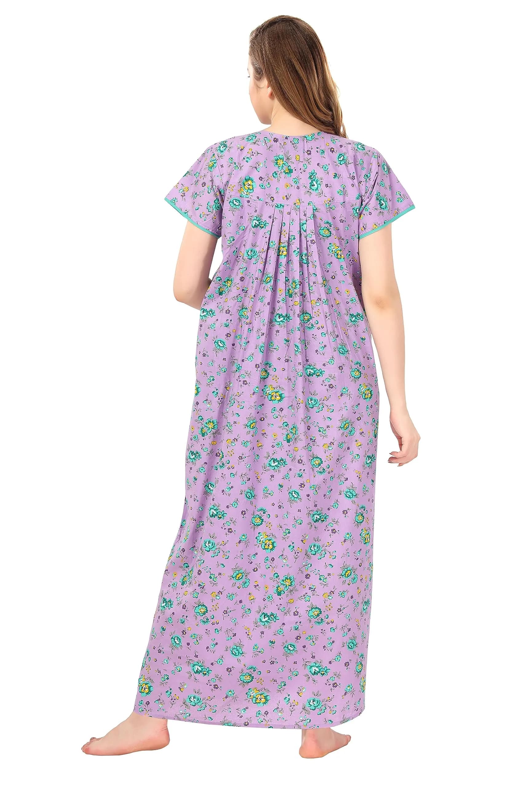 Soulemo Women's Cotton Paisley Maxi Nighty Purple M | Full Length 54 Inches - view 3