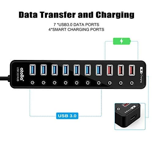atolla Powered USB 3.0 Hub with 11 Ports | 7 Data + 4 Charging Ports, 12V/4A Power Adapter, Plug & Play (70-120c) thumbnail 4