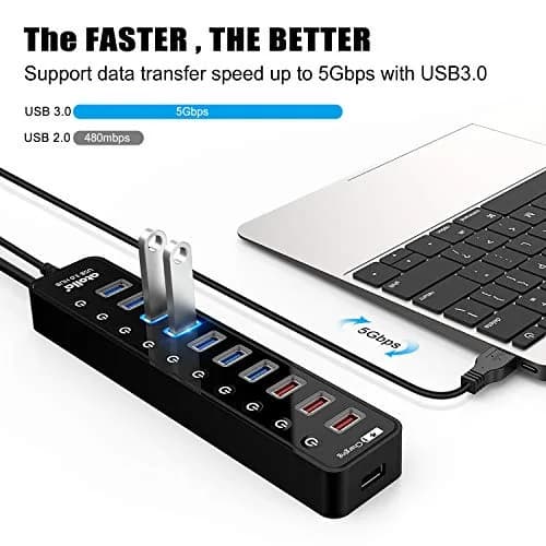 atolla Powered USB 3.0 Hub with 11 Ports | 7 Data + 4 Charging Ports, 12V/4A Power Adapter, Plug & Play (70-120c) thumbnail 2