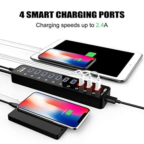 atolla Powered USB 3.0 Hub with 11 Ports | 7 Data + 4 Charging Ports, 12V/4A Power Adapter, Plug & Play (70-120c) thumbnail 3