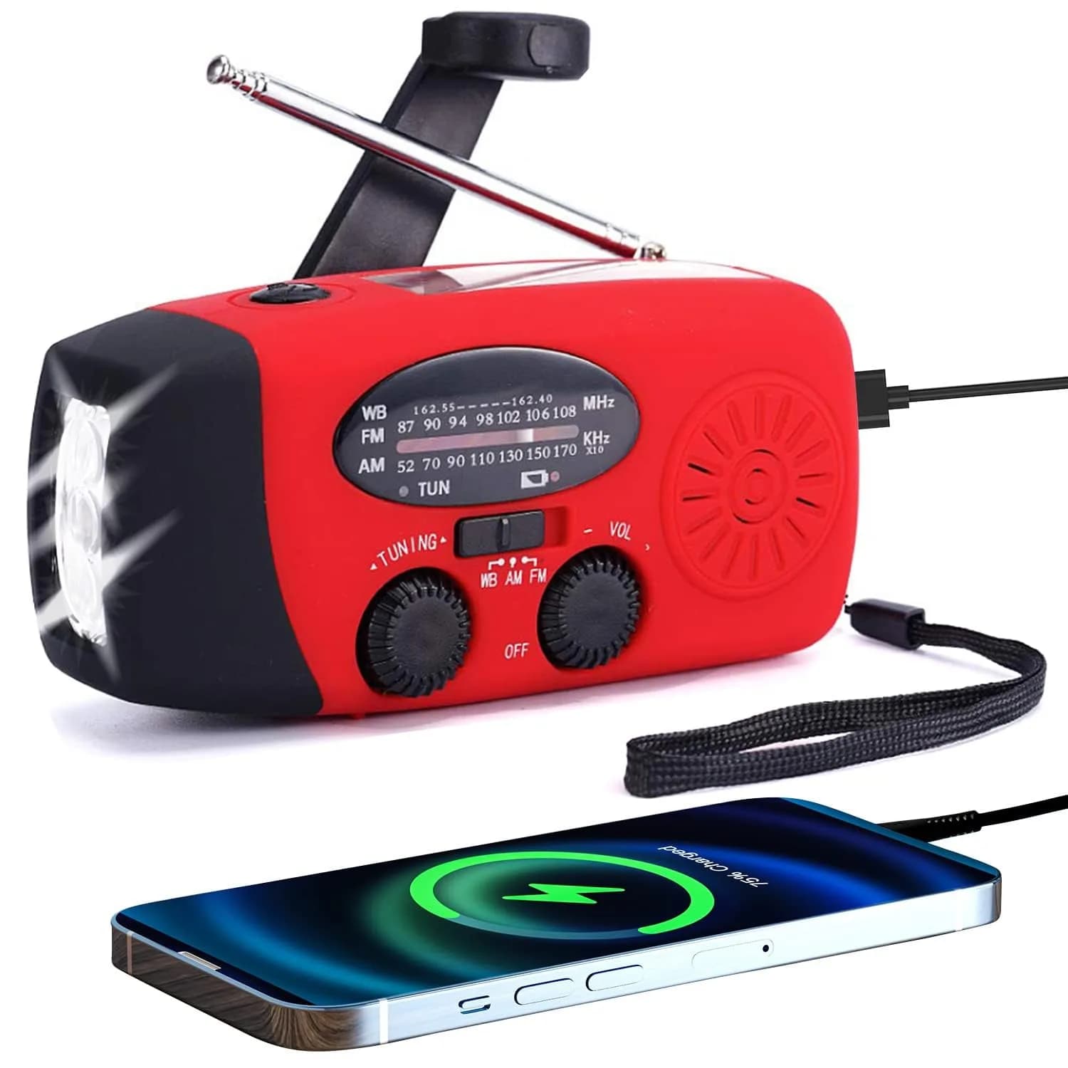 TFTDOUP Emergency Weather Radio with Flashlight & Phone Charger, Red, 2000mAh Battery | AM/FM/NOAA Broadcasts — Red