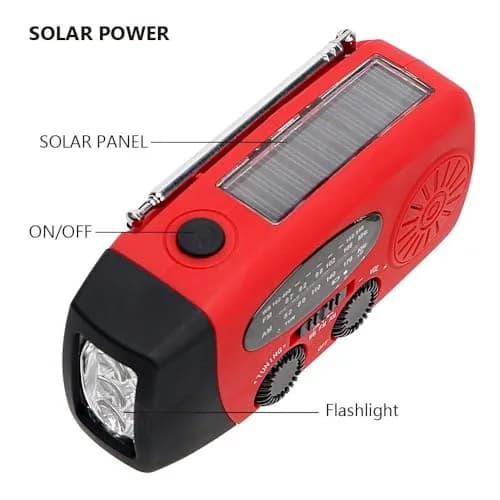 TFTDOUP Emergency Weather Radio with Flashlight & Phone Charger, Red, 2000mAh Battery | AM/FM/NOAA Broadcasts thumbnail 4