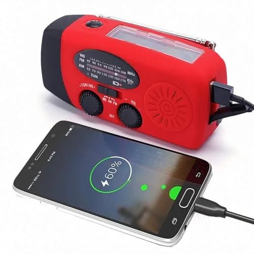 TFTDOUP Emergency Weather Radio with Flashlight & Phone Charger, Red, 2000mAh Battery | AM/FM/NOAA Broadcasts thumbnail 3