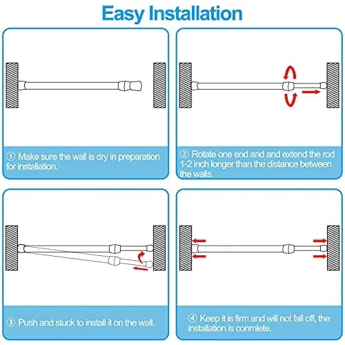 SIQUK 6 Pack Adjustable Spring Tension Rods 40-71 cm (15.7-28 Inches) | White, Stainless Steel, No-Drill Installation thumbnail 4