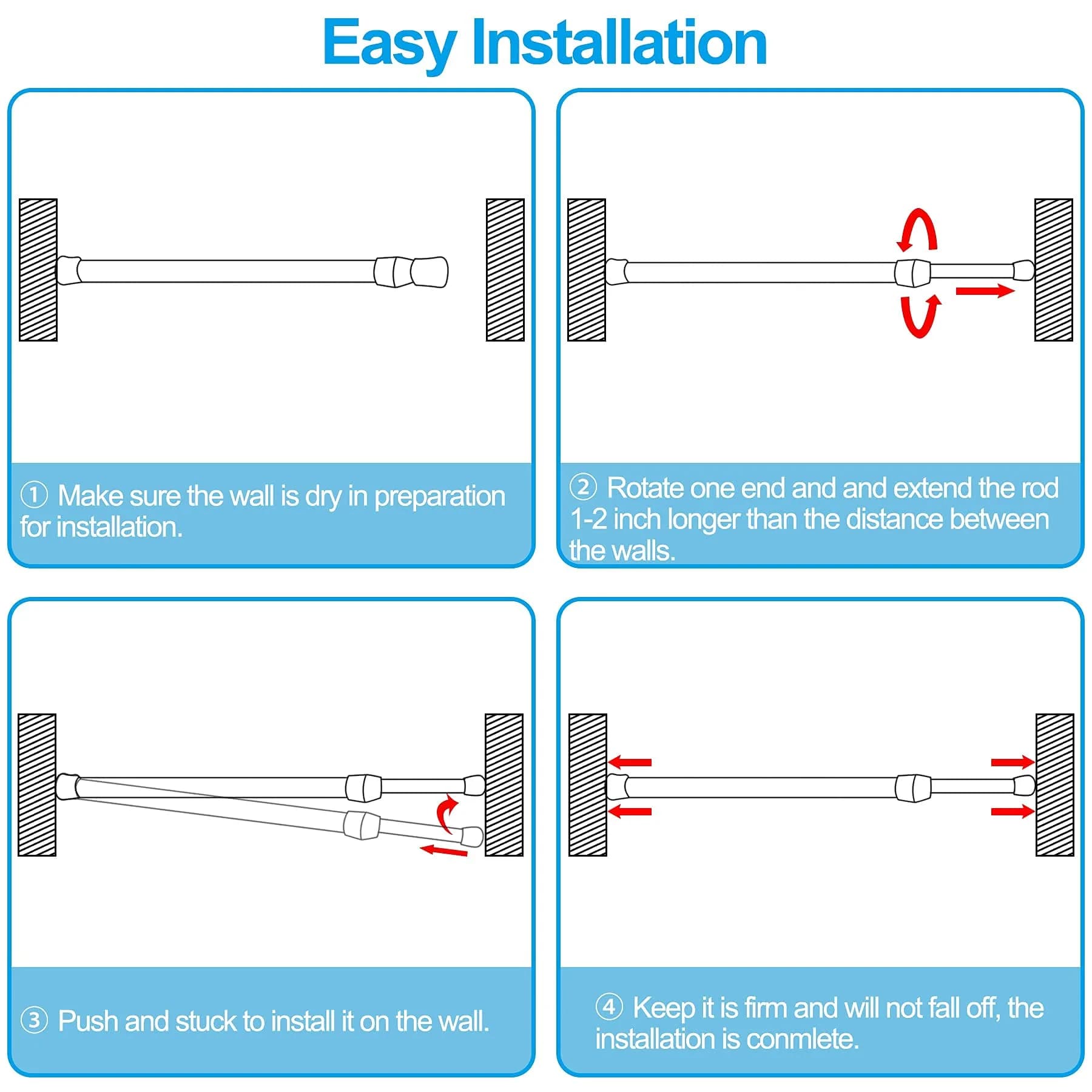 SIQUK 6 Pack Adjustable Spring Tension Rods 40-71 cm (15.7-28 Inches) | White, Stainless Steel, No-Drill Installation - view 4