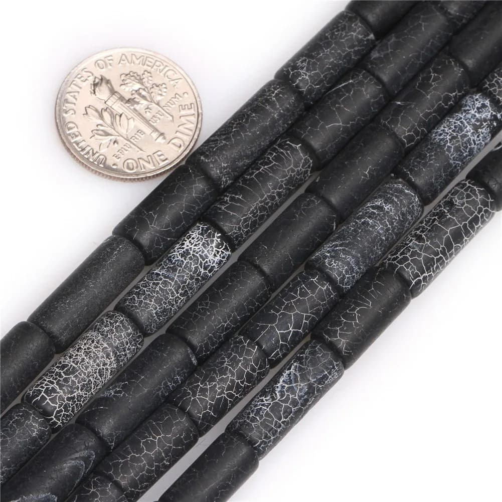 Joe Foreman Black Agate Beads for Jewelry Making 6x16mm | Natural Gemstone, Frosted Tube, 15"