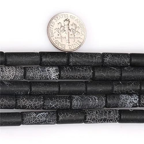 Joe Foreman Black Agate Beads for Jewelry Making 6x16mm | Natural Gemstone, Frosted Tube, 15" thumbnail 4