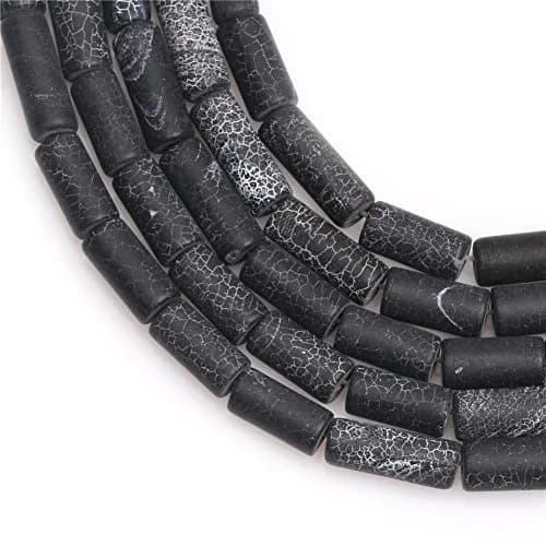 Joe Foreman Black Agate Beads for Jewelry Making 6x16mm | Natural Gemstone, Frosted Tube, 15" thumbnail 2