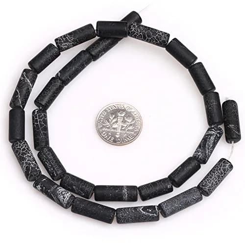 Joe Foreman Black Agate Beads for Jewelry Making 6x16mm | Natural Gemstone, Frosted Tube, 15" thumbnail 3