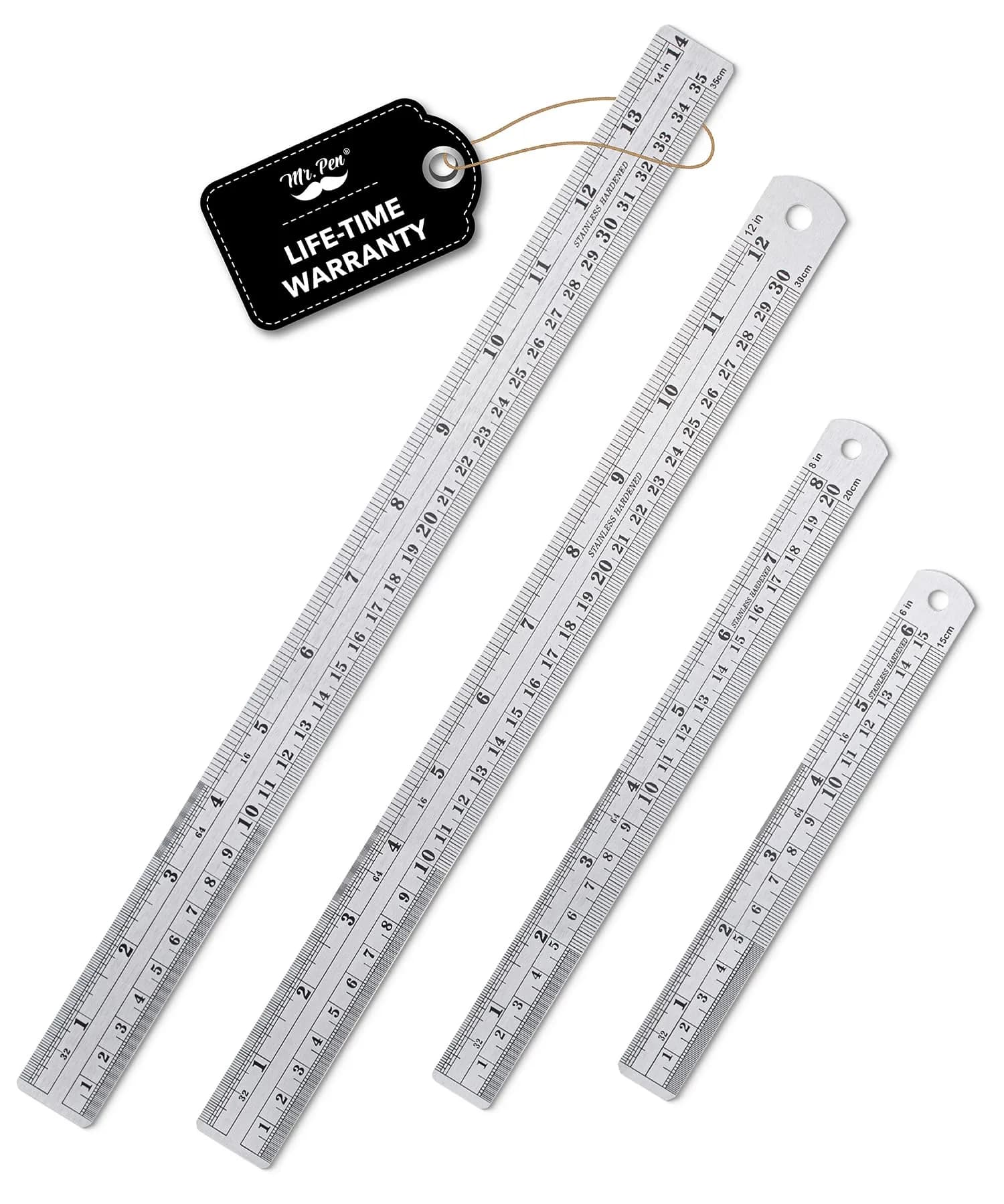 Mr. Pen Metal Straight Edge Ruler Set 4 pcs | 15.2cm, 20.3cm, 30.5cm, 35.6cm (6"-14")