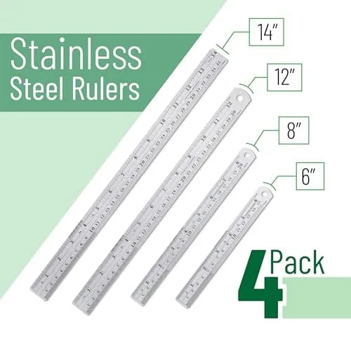 Mr. Pen Metal Straight Edge Ruler Set 4 pcs | 15.2cm, 20.3cm, 30.5cm, 35.6cm (6"-14") thumbnail 2