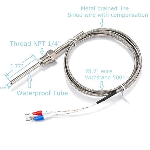Jaybva K Type Thermocouple Sensor Probe 0-500℃ (50mm Length, 2m Shielded Wire) | Waterproof Industrial Temperature Measurement thumbnail 5