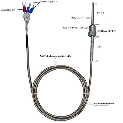 Jaybva Waterproof RTD PT100 Temperature Sensor 2m (78.7 inch) | Industrial Grade 3-Wire Thermistor Probe for PID Controllers thumbnail 4